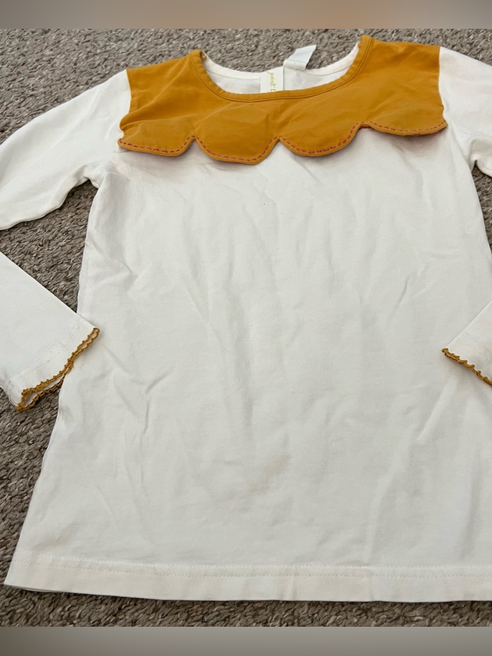 Matilda Jane Cream Long-Sleeve Top with Mustard Scalloped Yoke Size 8